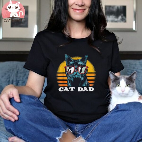 Mens Funny Cool Cat Dad Love Kitty Fur Parents Cat Daddy Shirt