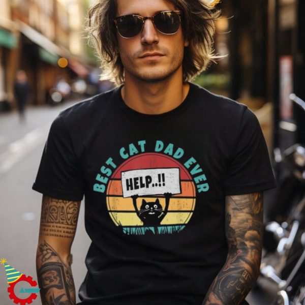 Mens Funny Vintage Best Cat Dad Ever Pet Lover Father’s Day Shirt