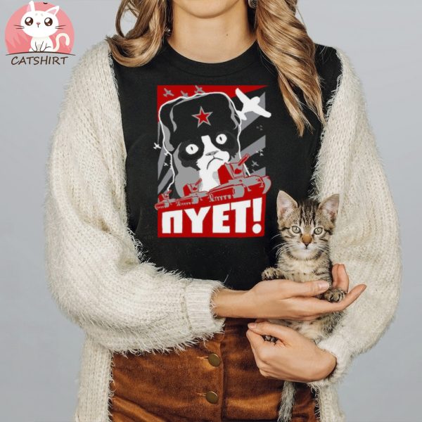 Mens Grumpy Cat Russian NIET NOPE Funny Meme T shirt