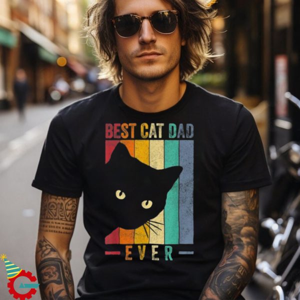 Mens Retro Vintage Best Cat Dad Ever Funny Cat Daddy Father’s Day Shirt