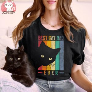 Mens Retro Vintage Best Cat Dad Ever Funny Cat Daddy Father’s Day Shirt