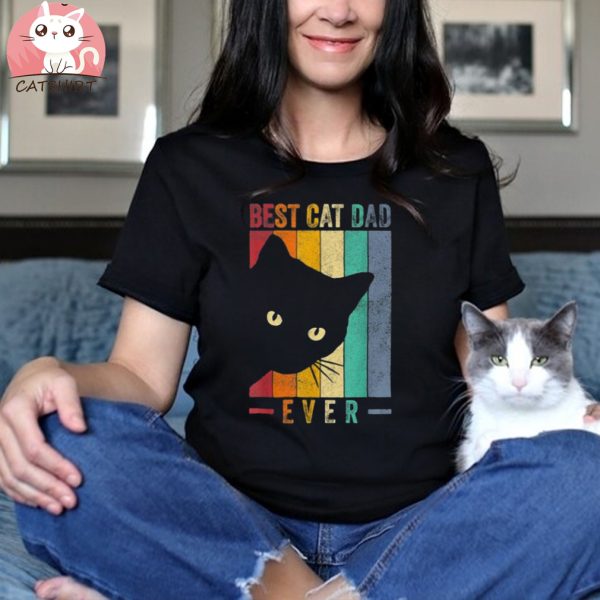 Mens Retro Vintage Best Cat Dad Ever Funny Cat Daddy Father’s Day Shirt