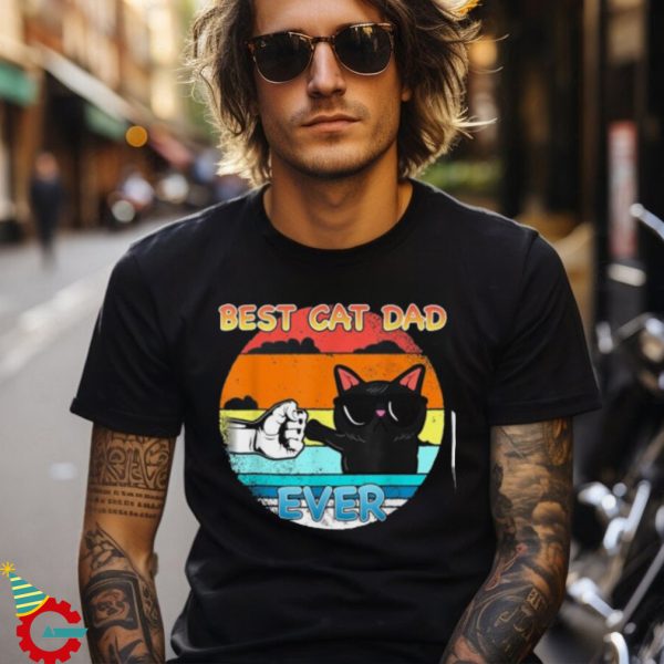 Mens Vintage Cat Best Cat Dad Retro Cat Meow Shirt