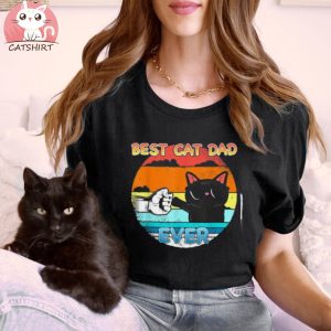 Mens Vintage Cat Best Cat Dad Retro Cat Meow Shirt