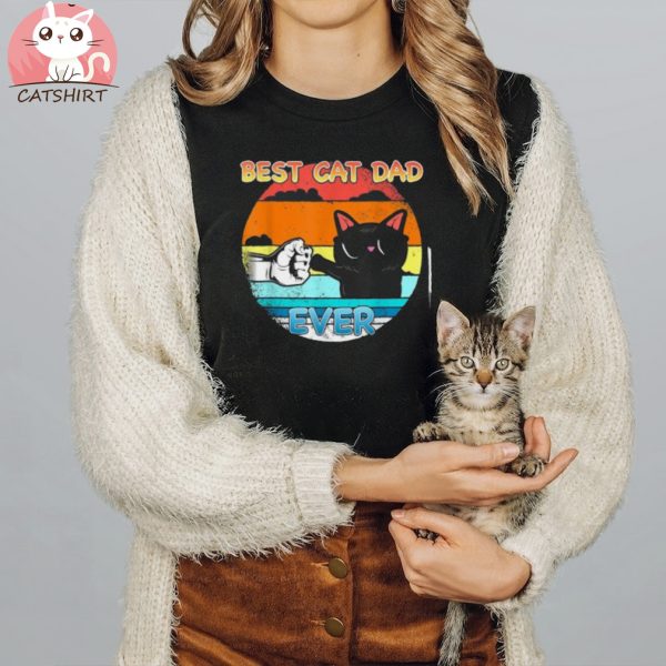 Mens Vintage Cat Best Cat Dad Retro Cat Meow Shirt