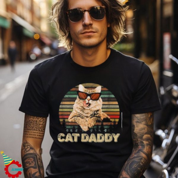 Mens Vintage Cat Daddy Funny Cat Lover Gifts Cat Dad Fathers Shirt