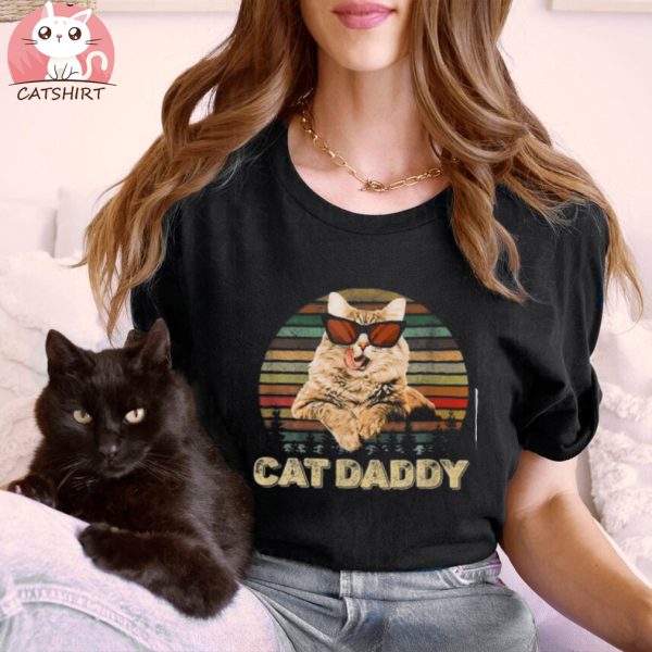 Mens Vintage Cat Daddy Funny Cat Lover Gifts Cat Dad Fathers Shirt