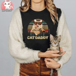 Mens Vintage Cat Daddy Funny Cat Lover Gifts Cat Dad Fathers Shirt