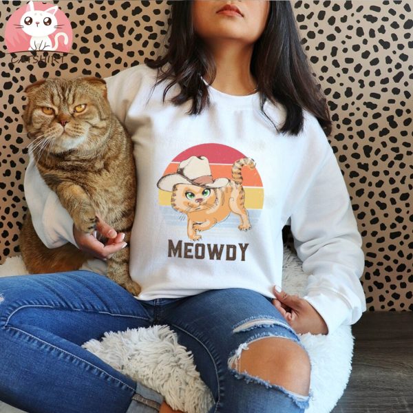 Meowdy Cat T Shirt Retro Vintage Cowboy Cat Shirt