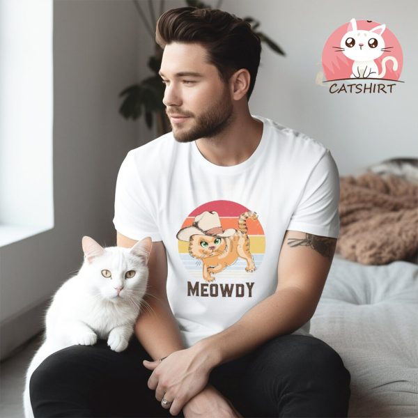 Meowdy Cat T Shirt Retro Vintage Cowboy Cat Shirt