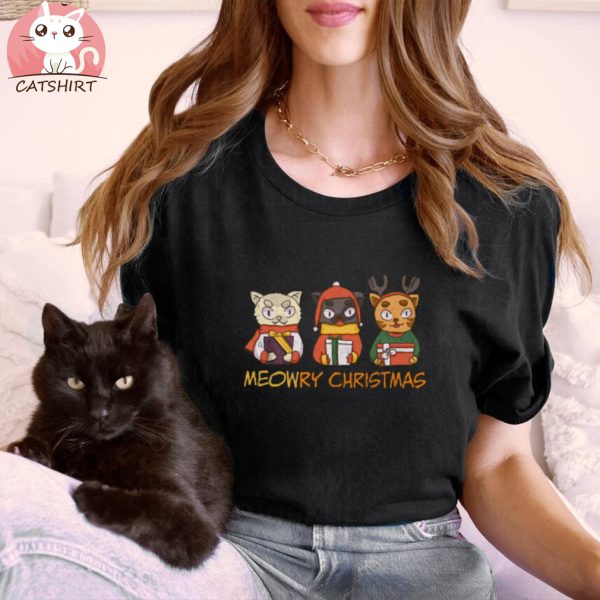 Meowry Christmas Reindeer Cat Shirt