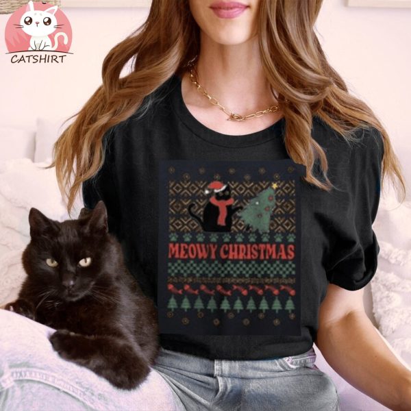 Meowy Christmas Black Cat Ugly Sweater