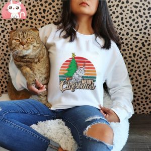 Merry Christmas Retro Vintage Cat Lover Christmas Tree Sweatshirt