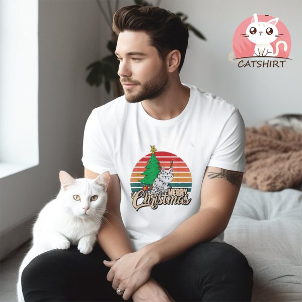 Merry Christmas Retro Vintage Cat Lover Christmas Tree Sweatshirt