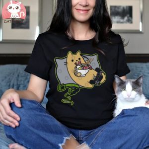 Nerdy Ramen Eating Gamer Cat Game Paused T Shirts