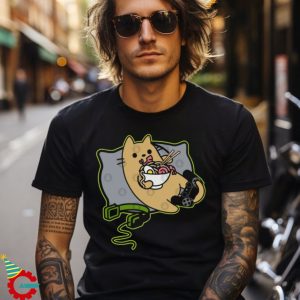 Nerdy Ramen Eating Gamer Cat Game Paused T Shirts