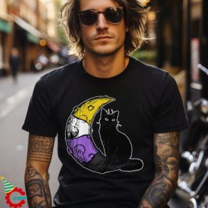 Nonbinary Moon Space Cat Lgbt Pride With Nb Non Binary Flag Shirt