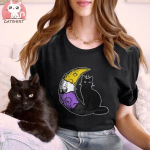 Nonbinary Moon Space Cat Lgbt Pride With Nb Non Binary Flag Shirt