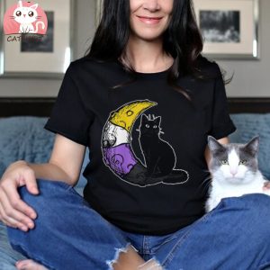 Nonbinary Moon Space Cat Lgbt Pride With Nb Non Binary Flag Shirt