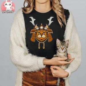 Official Kawaii Reindeer Japanese Style Samurai Cat Anime Special T shirt