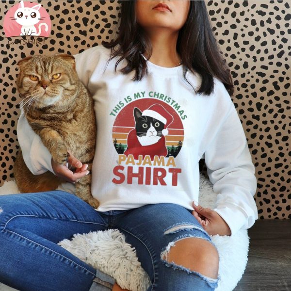 Official Vintage This My Christmas Pajama Cat Lover Shirt