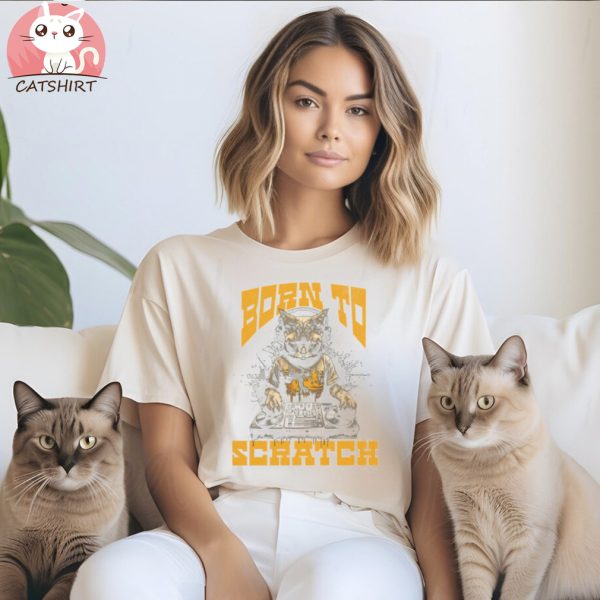 Oficial Born To Scratch Funny Cat With Headphones T shirt