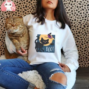 Organic Ladies Scoop Neck Halloween Cat T shirt