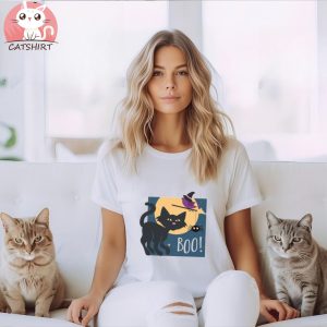 Organic Ladies Scoop Neck Halloween Cat T shirt