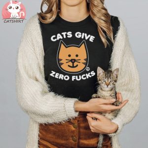 POP FACTORY CATS GIVE ZERO FUCKS LADIES BLACK BOXY SHIRT