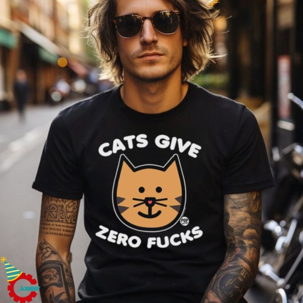 POP FACTORY CATS GIVE ZERO FUCKS LADIES BLACK BOXY SHIRT