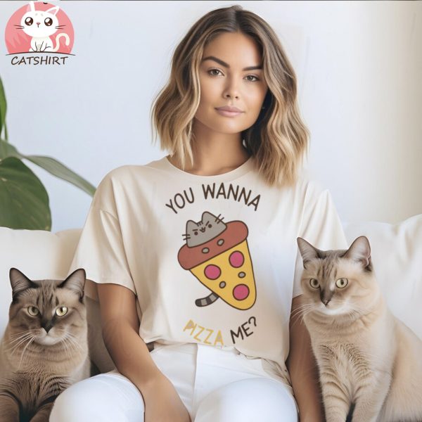 PUSHEEN WANNA PIZZA ME MEN'S HEATHER GREY T SHIRT