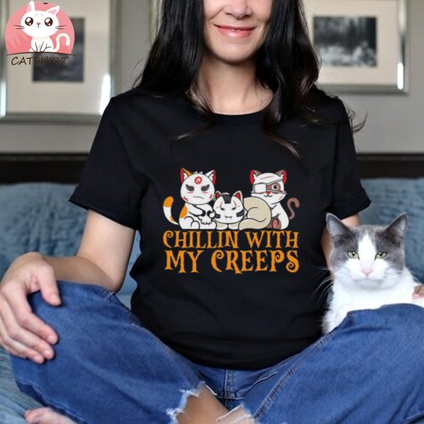 Chillin With My Creeps Cat Serial Killer Halloween Horror T shirt