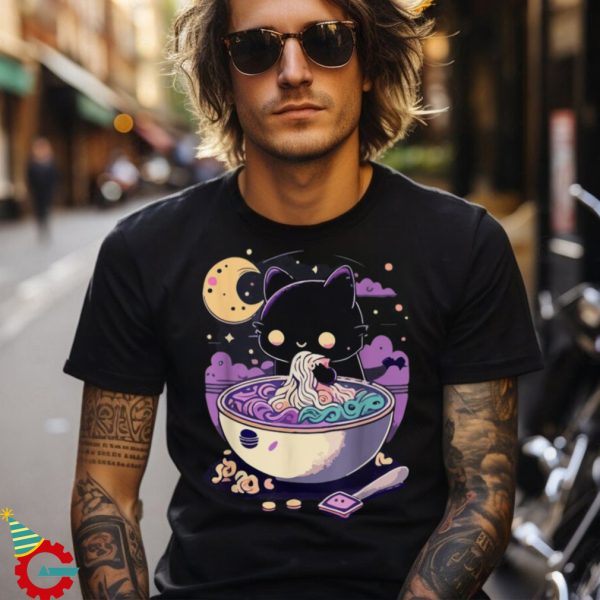 Pastel Goth Aesthetic Kawaii Creepy Cat Eating Ramen Noodles Shirt