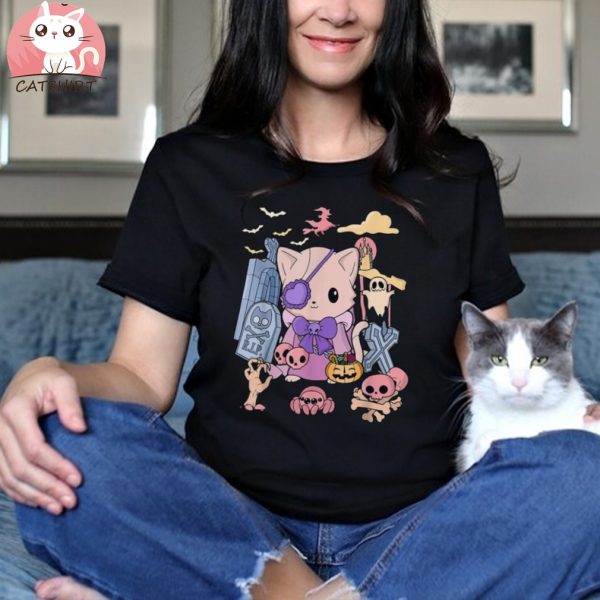 Pastel Goth Evil Pirate Cat Creepy Kawaii Halloween Shirt