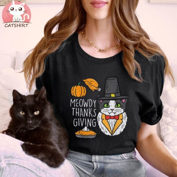 Pilgrim Cat Happy Meowdy Thanksgiving Cute Men Women Kids Shirt