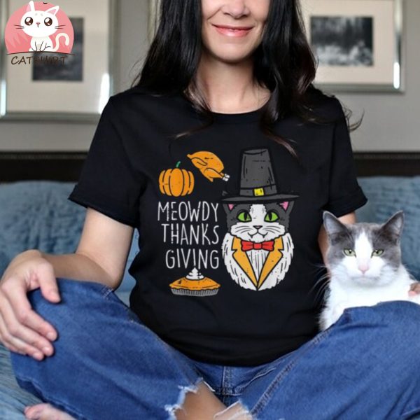 Pilgrim Cat Happy Meowdy Thanksgiving Cute Men Women Kids Shirt