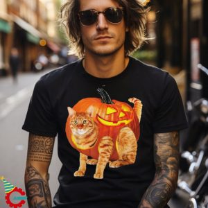 Pumpkin Cat Retro Thanksgiving Lazy Halloween Shirt