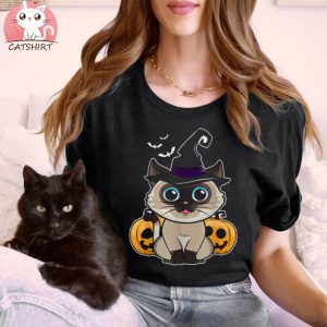 Pumpkin Halloween Cat Witch Cute Kitten Hallow Eve Shirt