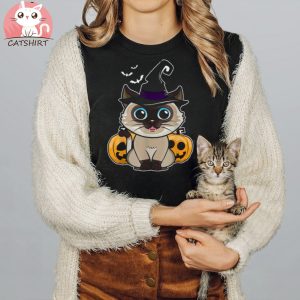 Pumpkin Halloween Cat Witch Cute Kitten Hallow Eve Shirt