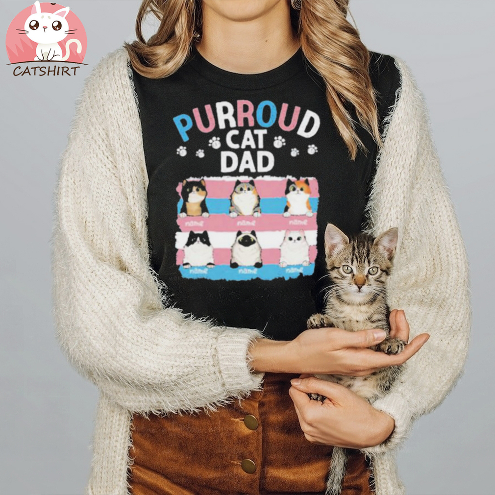 Purroud cat dad name rainbow color custom cat dad shirt