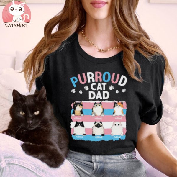 Purroud cat dad name rainbow color custom cat dad shirt