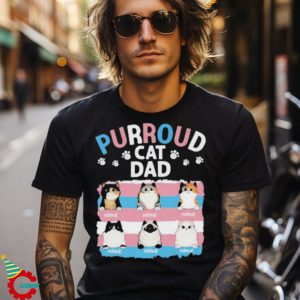 Purroud cat dad name rainbow color custom cat dad shirt