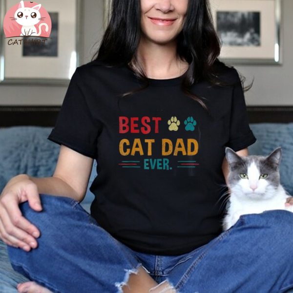 Retro Best Cat Dad Ever Lover Cat Vintage Cat Dad Shirt