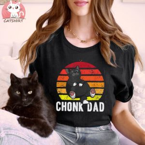 Retro Cat Dad Chonk Meme Funny Cats Jokes Pun Lover Vintage Unisex Shirt