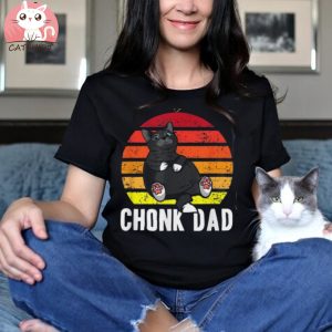 Retro Cat Dad Chonk Meme Funny Cats Jokes Pun Lover Vintage Unisex Shirt