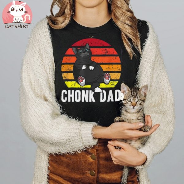 Retro Cat Dad Chonk Meme Funny Cats Jokes Pun Lover Vintage Unisex Shirt