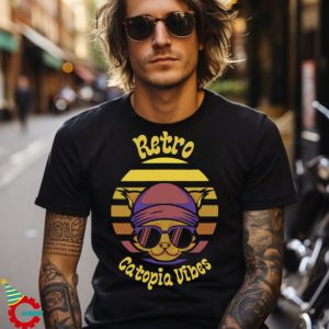 Retro Catopia Vibes Funny Cat Lover Tee Vneck T shirt