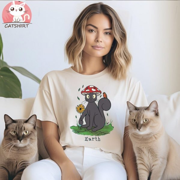 SPOOKY CAT EARTH LADIES TURQUOISE T SHIRT