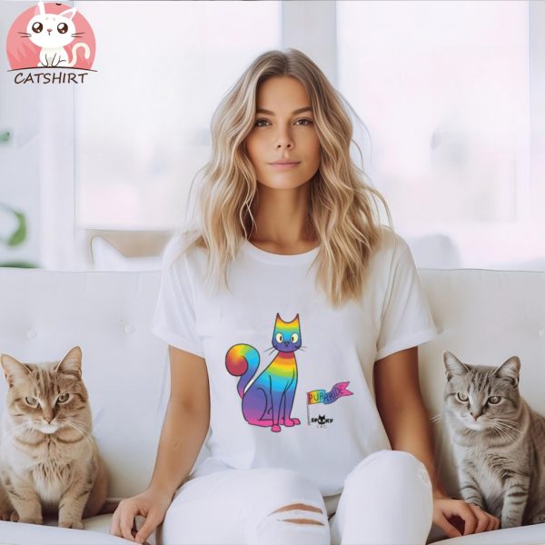 SPOOKY CAT PURRIDE WHITE BOXY SHIRT