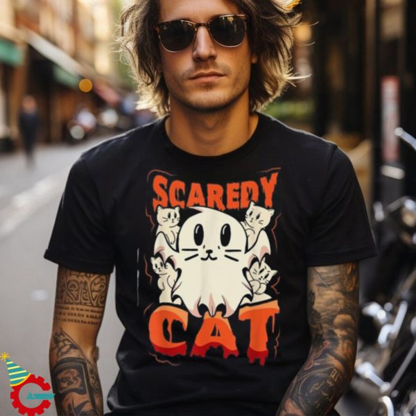 Scaredy Cat Spooky Ghost Halloween Cat Lover Gift Shirt